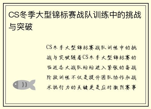 CS冬季大型锦标赛战队训练中的挑战与突破