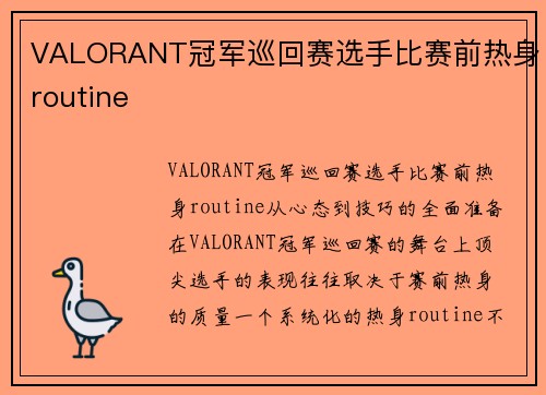 VALORANT冠军巡回赛选手比赛前热身routine
