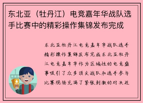 东北亚（牡丹江）电竞嘉年华战队选手比赛中的精彩操作集锦发布完成